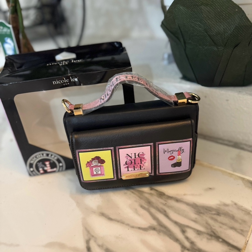 Nicole Lee Black Mini Bag with Pink Accents